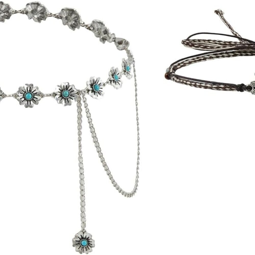 Western Chain Belt Women Turquoise Cowboy Hat Band Accessories for Dresses